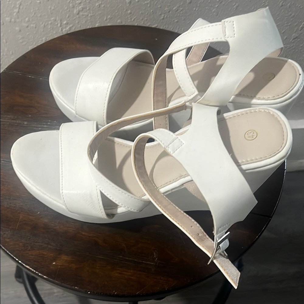 White Wedge Sandals with Ankle Strap